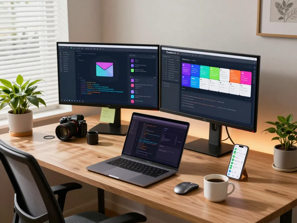 Software developer using clawdbot ai for coding and automation in a modern home office setup.